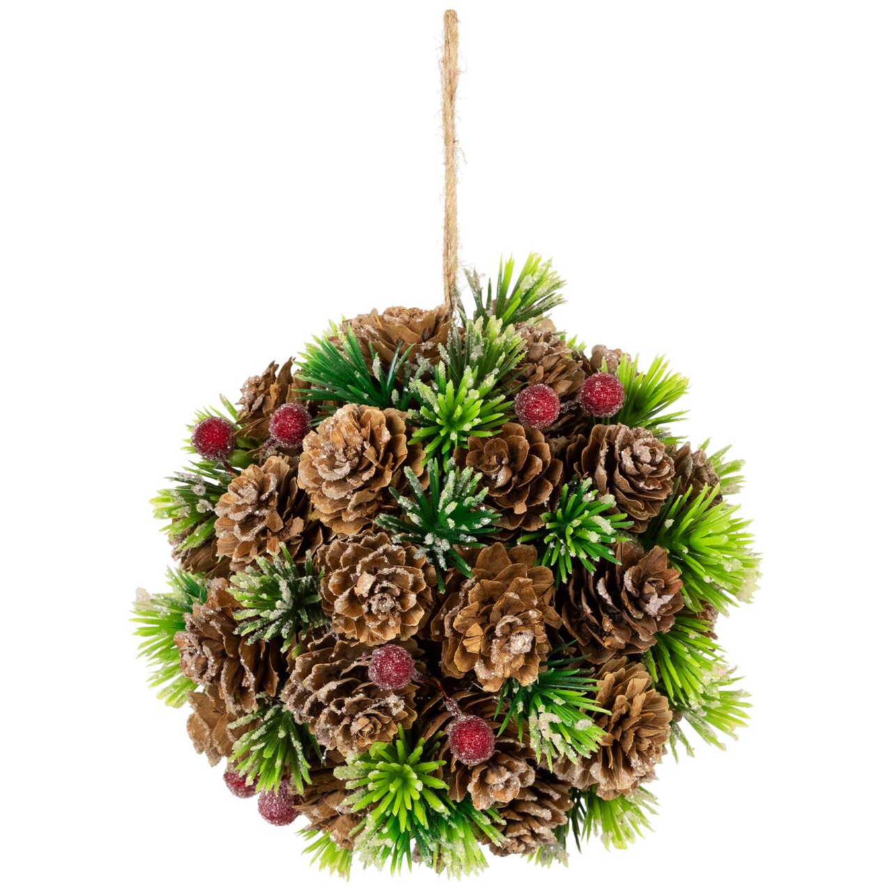 Northlight Pinecones, Berries and Pine Sprigs Frosted Christmas Ball Ornament - 5"